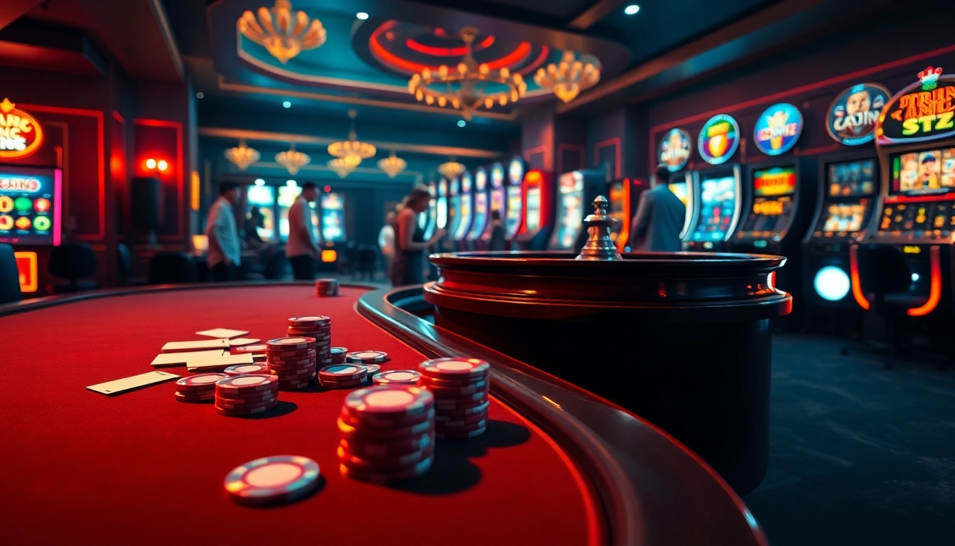 Engage in thrilling online gaming experiences at https://gamemanclub.wiki with vibrant casino visuals featuring poker tables, roulette wheels, and slot machines.