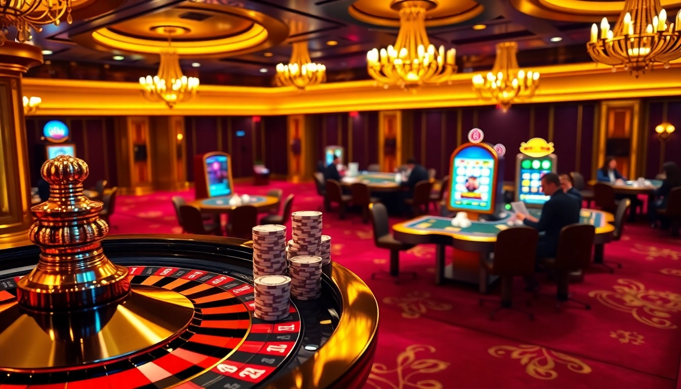 An engaging casino experience featuring GO8-themed roulette and poker games, capturing excitement and luxury.