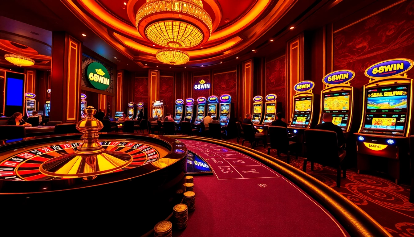 Experience the thrill of gambling at 68WIN with vibrant casino tables and exciting game elements.
