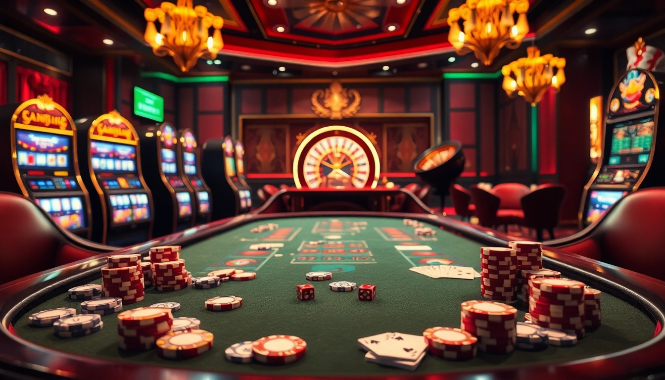 Engage in the excitement of LC88 casino gaming with luxury casino tables and vibrant visuals.
