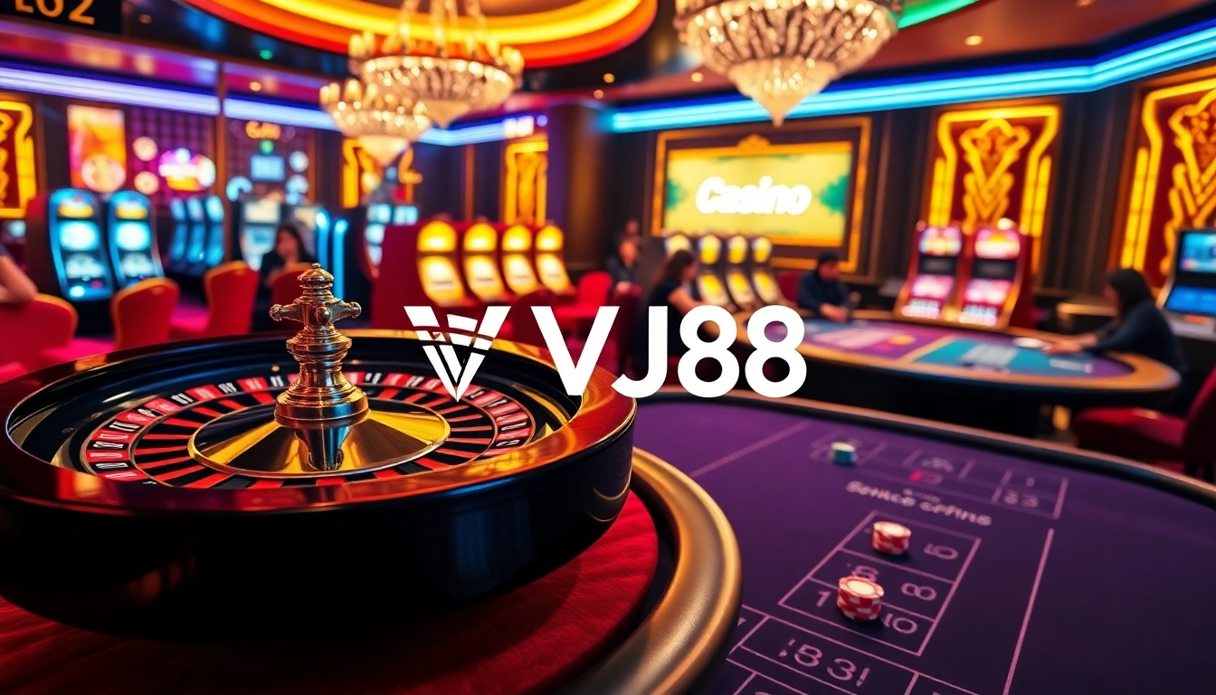 Betting excitement at VJ88 casino with vibrant roulette and poker action.
