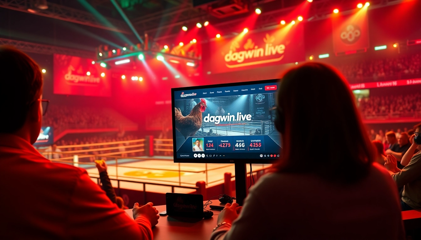 Dramatic live betting scene of dagawin.live showcasing chicken fights with engaged players.