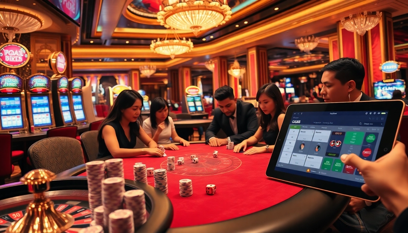 Gamblers enjoying an exciting game at GG88.work casino, featuring vibrant tables and engaging slots.