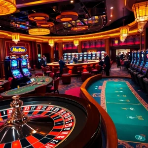 Players enjoying high-stakes games at MK8 casino, featuring roulette and poker tables.