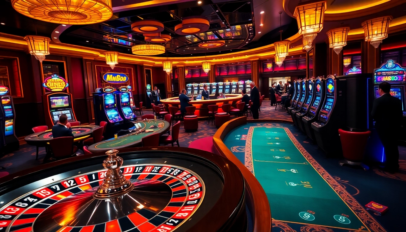 Players enjoying high-stakes games at MK8 casino, featuring roulette and poker tables.