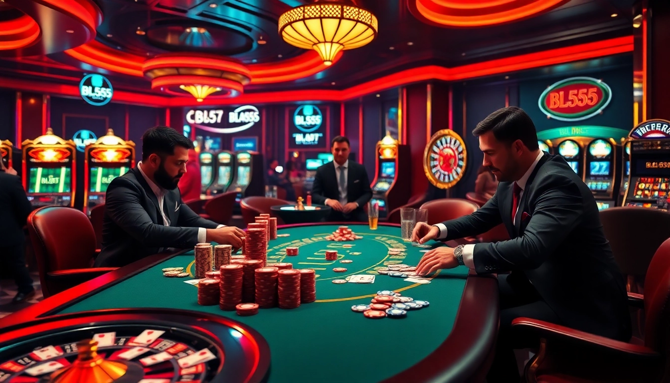 Experience the glamour of BL555 casino with players at a high-stakes poker table.