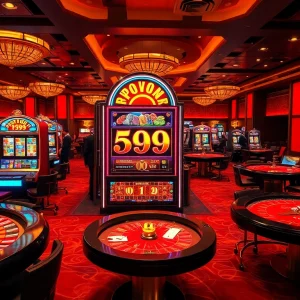 Players engaging with the PS99-themed slot machine in a luxurious casino setting, highlighting excitement and stakes.