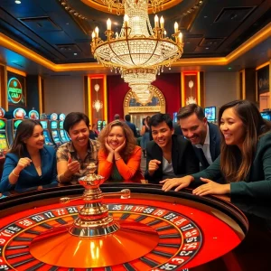 The exhilarating atmosphere at https://fly88seo.com/ captures players engaged in high-stakes casino action with roulette and slots.