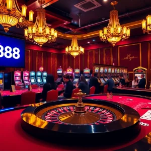 Exciting casino scene showcasing players at a roulette table with TR88 branding visible.