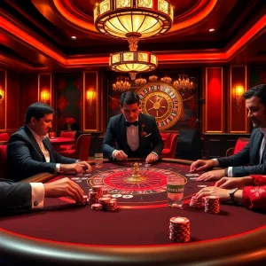 Players enjoying a thrilling game at GG 88 themed casino table with vibrant poker chips.