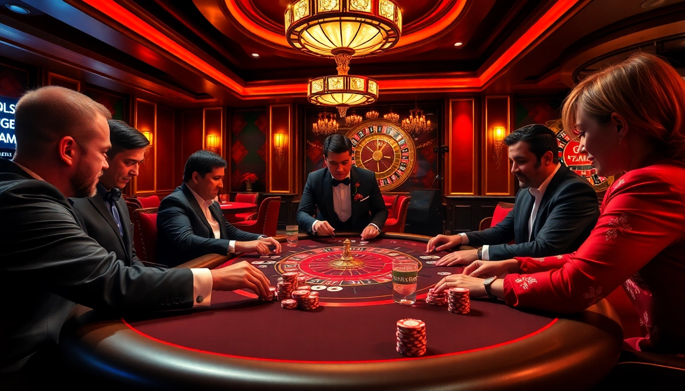 Players enjoying a thrilling game at GG 88 themed casino table with vibrant poker chips.