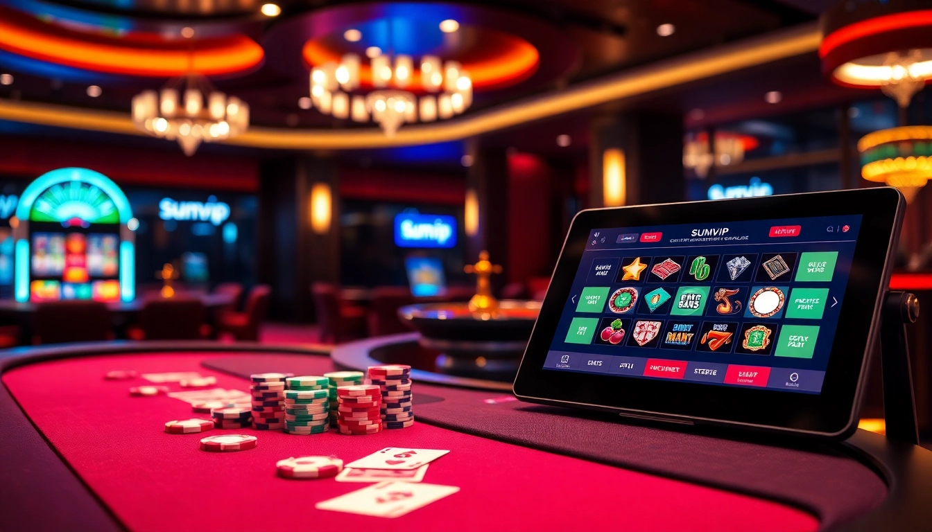 Experience Sumvip excitement with vibrant casino visuals, from poker tables to slot machines.