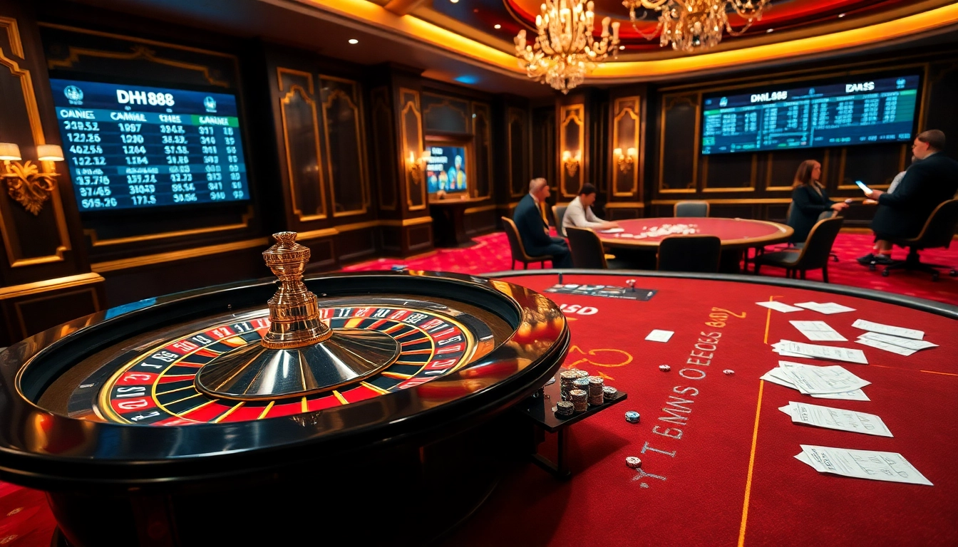 Players engaging in thrilling high-stakes games at DH 88's luxurious casino.