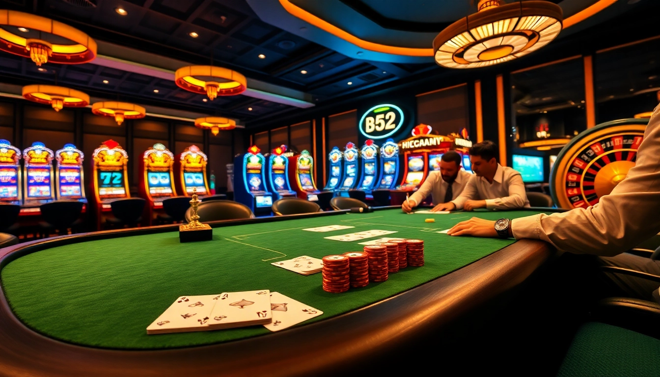 Experience thrilling high-stakes poker with b52-themed cards and luxurious casino ambiance.