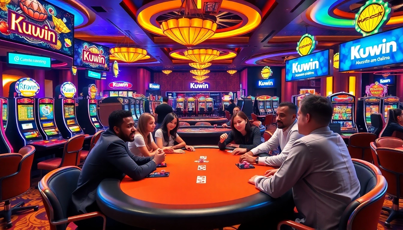 Kuwin provides an exhilarating casino experience with vibrant slot machines and engaging poker players.