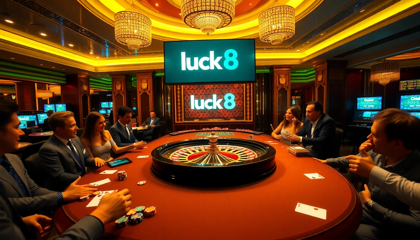 Experience the thrill of luck8 at a luxurious Las Vegas casino table with poker chips and excitement.