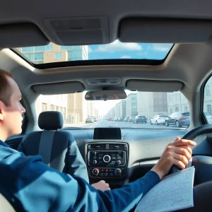 Enhance your skills at driving school Leeds with professional instruction in a modern car setting.